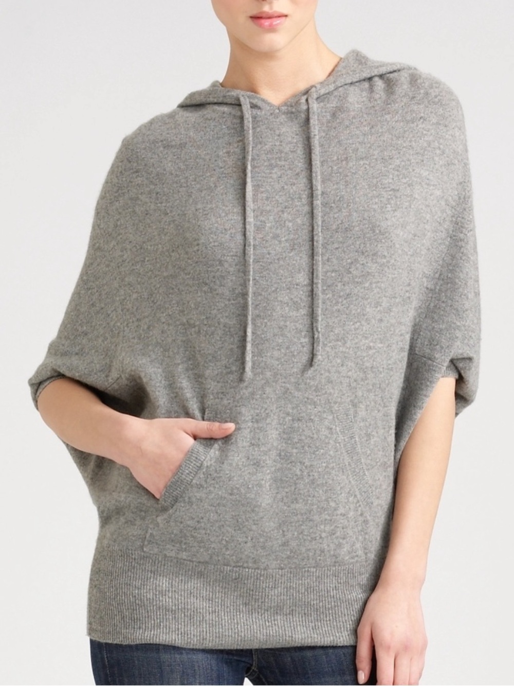Vince Cashmere Oversized Hooded Poncho Sweater Grey Medium